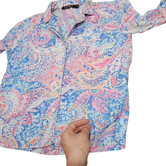 ❤️2/$18 Lauren Ralph Lauren Shirt Women Floral Button Front Top S - Picture 8 of 8